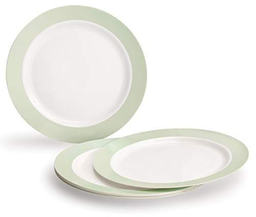 " OCCASIONS " 50 Plates Pack (25 Guests)-Wedding Party Disposable Plastic Plate Set -25 x 10.5'' Dinner + 25 x 7.5'' Salad/Dessert plates (Rio, in White & Pearled Green)