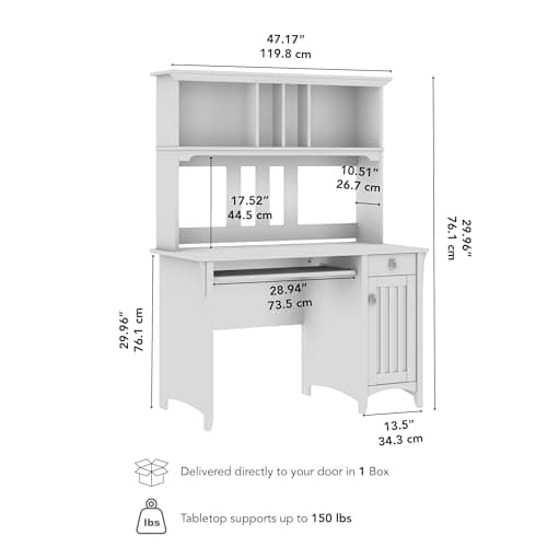 Bush Home Salinas Small Computer Desk with Hutch in Antique White — view 2