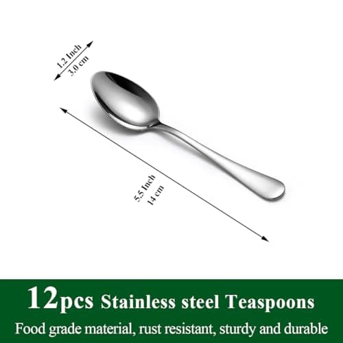 Teaspoons 12 Pieces 14cm, Berglander Stainless Steel Coffee Spoon Mini Spoons Set for Dessert, Ice Cream, Demitasse Espresso, Metal Cutlery Spoon for Restaurant, Café, Party, Wedding