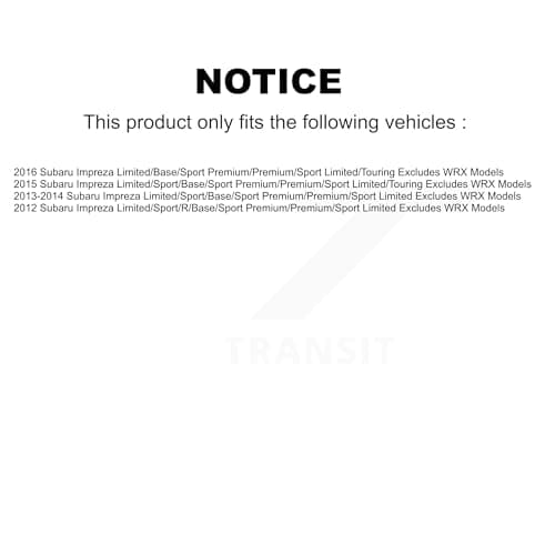 Transit Auto Front Complete Suspension Shocks Strut And Coil Spring Mount Assemblies Kit Replacement For Subaru Impreza Excludes WRX Models - Left Right Side (Driver Passenger) K78A-100417