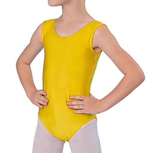 Wildarms Girls Sleeveless Dance Leotard, Classic Ballet Bodysuit for Dance, Gymnastics and Performance, Yellow, 4-6 Years