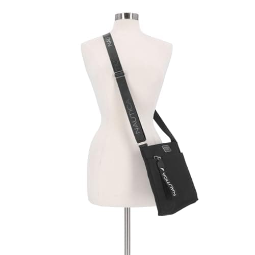 Nautica Women's Diver Nylon Small Women's Crossbody Bag Purse with Adjustable Shoulder Strap in Black Enamel — view 4