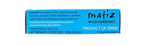 Matiz Sardines in Olive Oil, 4.2 Ounce Can (Pack of 12) Spanish Gourmet Wild Caught Natural Fish for Tapas, Snacks, or Meals, Protein Rich, Sealed Freshness