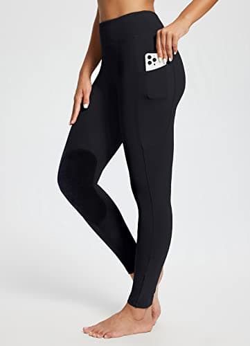 baleaf Women's Winter Horse Riding Pants Fleece Breeches Knee-Patch Equestrian with Pockets Tights Horseback Leggings, Black, Small
