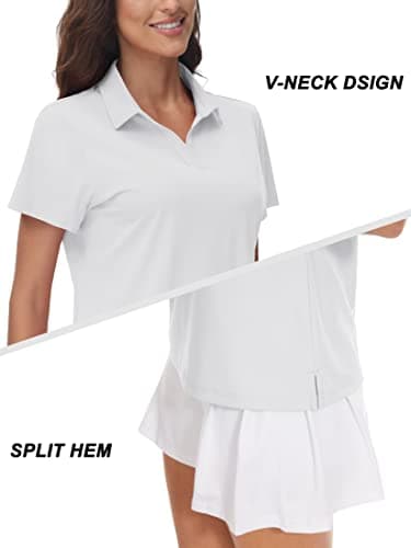 TACVASEN White Golf Shirt Womens Sun Protection Polo Shirt UPF 50+ Short Sleeve V Neck Shirt Dry Fit Collared Shirt for Work, M — view 3