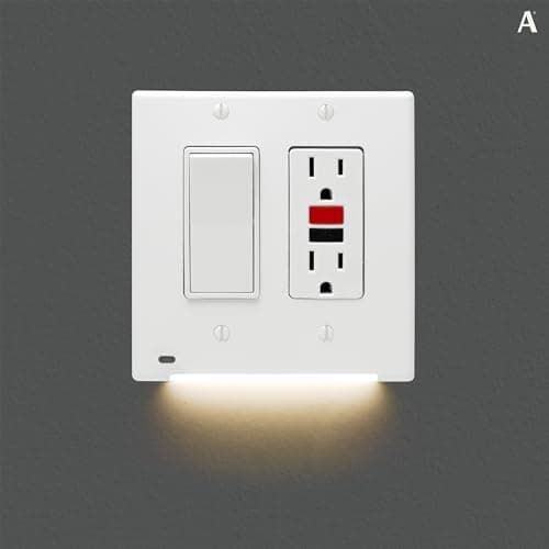 AMERELLE Universal LumiCover Outlet Cover Wallplate with Built-In Night Light, 2 Gang Double Décor, White - Easy DIY Installation, Low-Profile Design, for GFCI Outlets and Decor Outlets & Switches — view 3