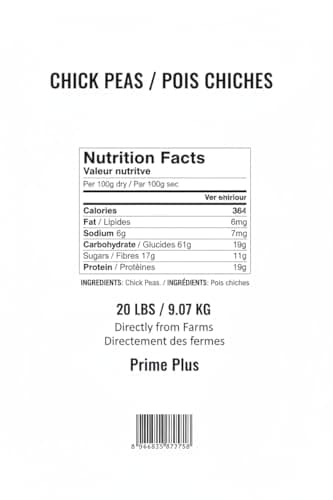 Prime Plus Chick Peas (Garbanzo Beans), Dried, Bulk 20 lb Bag – Kosher, High-Protein, for Hummus, Salads, Soups & Meal Prep