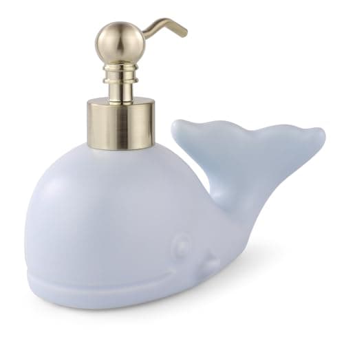 NEWHENGS Cute Whale Shape Soap/Hand Sanitizer Metal Pump Dispenser, Refillable for Bathroom Accessories, Gifts for Kids (Matt Blue) — view 4