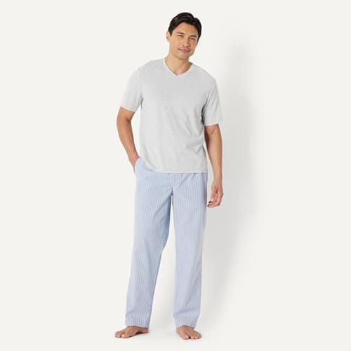 Amazon Essentials Men's Cotton Poplin Straight-Fit Pajama Pants with Pockets, Elastic Waist, Drawstring, Cornflower Blue Thin Stripe, Large — view 4