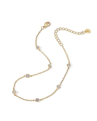 PAVOI 14K Yellow Gold Plated Cubic Zirconia Station Anklet | Dainty Station Ankle Bracelet for Women — view 2