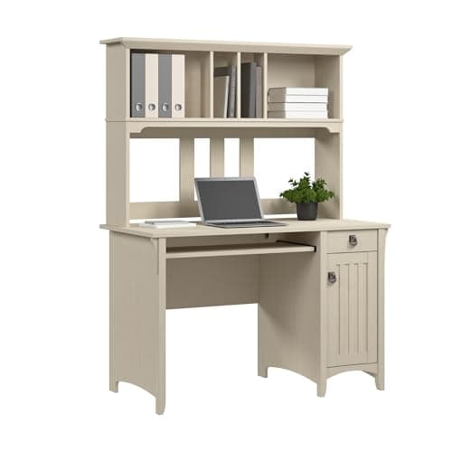 Bush Home Salinas Small Computer Desk with Hutch in Antique White — view 5