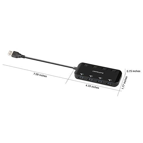 Multi USB Port Expander, LYFNLOVE Ultra Slim USB Hub 3.0, 4-Ports USB Splitter High-Speed USB Data Hub with Individual On/Off Power Switches for Laptop, Computer, PC, Thumb Driver and More — view 5