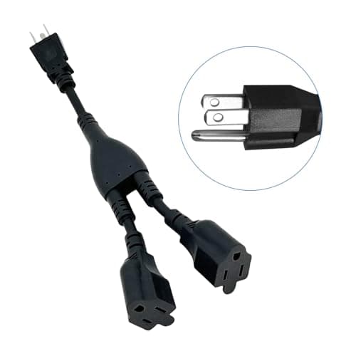 ENATECLITE 3 Prong Power Cord 1 to 2 Outlet Splitter,3-Way Power Splitter with 10A/1200W Capacity ，1FT Short Extension for Home,Kitchen, Office (Black) — view 5