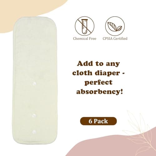 Mama Koala 4-Layer Natural and Microfiber Cloth Diaper Inserts, Adjustable and Reusable for Any Baby Cloth Diaper(6 Pack)