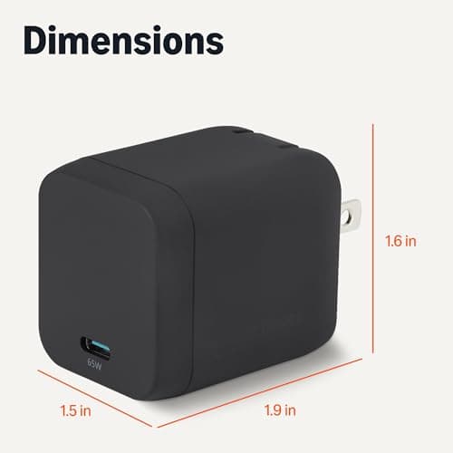 Amazon Basics 65W Fast Charging USB-C GaN Wall Charger, 1-Port PD 3.1, Compact with Foldable Plug for Laptops, Tablets, Phones, Black — view 4