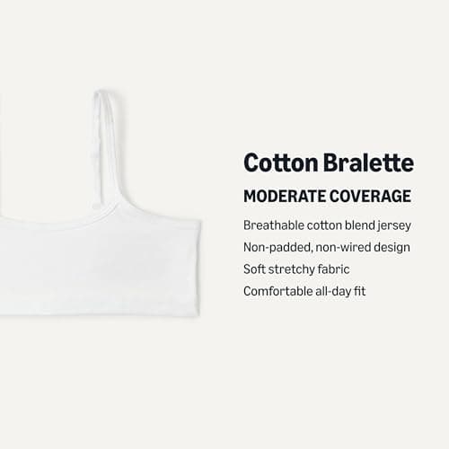 Amazon Essentials Girls' Cotton Jersey Training Bralettes, Pack of 2, White, Large