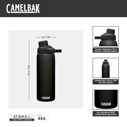 CamelBak Chute Mag Vacuum Insulated Stainless Steel Water Bottle, Magnetic Leak Resistant Cap for Everyday Hydration, 32oz, Black — view 2