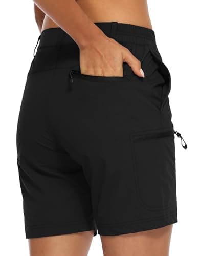 Rdruko Women's Hiking Golf Shorts Quick Dry Cargo Outdoor Sport Short with Zipper Pockets Black M