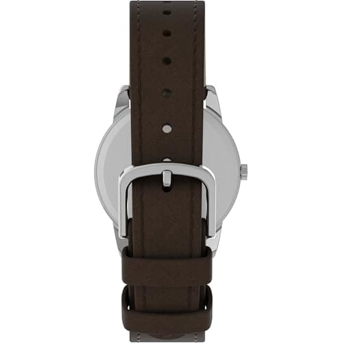 Timex Men's Easy Reader 35mm Day-Date Watch – Silver-Tone Case White Dial with Dark Brown Leather Strap — view 2