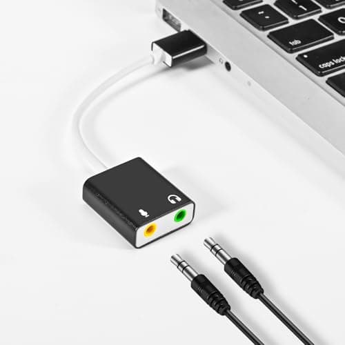 QAJOPFN USB Audio Adapter, External Sound Card for PC and Laptop，USB Microphone Adapter to 3.5mm(1/8 inch) for Headphone, Speaker and Microphone Jack, Plug and Play — view 2