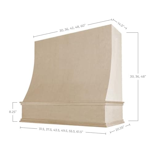 Riley & Higgs Unfinished Wood Kitchen Range Hood Cover, Sloped Front Wall Mount Vent Hood, Classic Trim, PlyWood with Maple, 43.5” W x 30” H — view 2