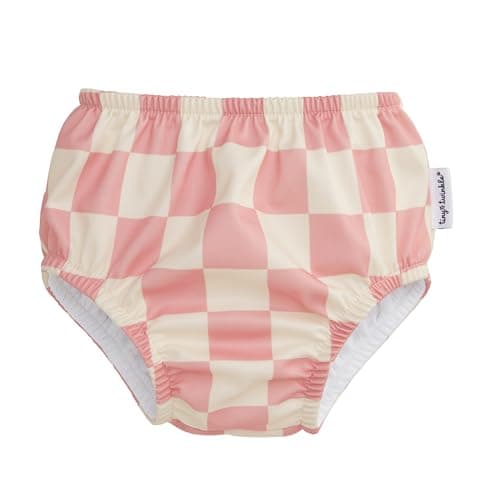 Tiny Twinkle Pull-Up Reusable Swim Diapers 2-Pack | Waterproof and UPF 50+ Sun Protection | Lightweight and Absorbent | Machine Washable(Pink,Beige Checkers,12-18M)