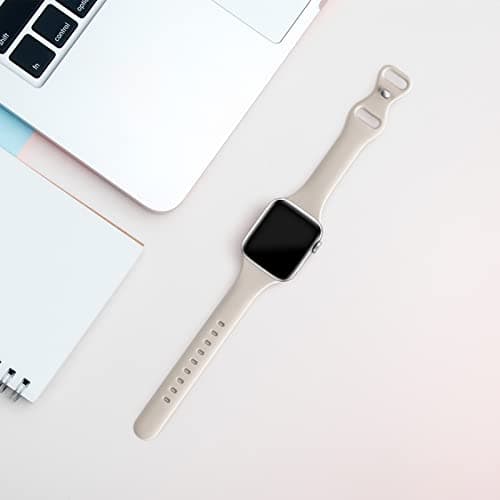 Thin Slim Band Compatible with Apple Watch 38mm 40mm 41mm 42mm 44mm 45mm 46mm 49mm, Replacement Silicone Sport Strap for iWatch Series 11/10/9/8/7/6/5/4/3/2/1 Ultra SE Women Men, Starlight