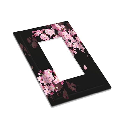 Cherry Blossom Pink Floral Blooming Flower Spring 1 Gang Light Switch Plate Single Rocker Wall Plate Cover Decorative Black Aesthetic Electrical GFCI Switchplate Faceplate for Home Decor — view 2