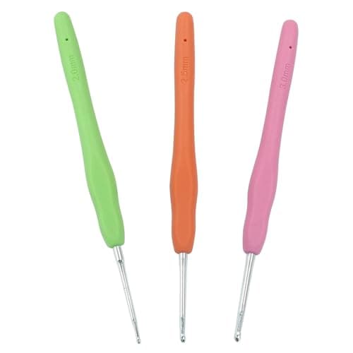 suiwotin 3pcs/Set 2mm/2.5mm/3mm Crochet Hook, Aluminum Crochet Hook Set, Rubber Handle Ergonomic Knitting Needles for Yarn DIY Crafts Projects — view 4