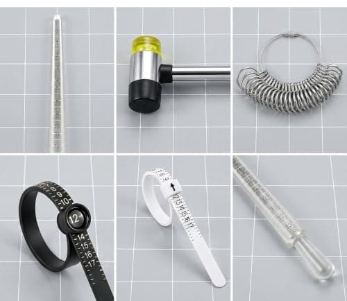 Bflaae 5 PCS Ring Sizer Measuring Tool Kit with Ring Mandrel and Ring Mallet, 27 PCS Stainless Steel Ring Gauges, 2 PCS Reusable Finger Size Tape with Magnified Glass 1-17 USA Rings Size — view 5