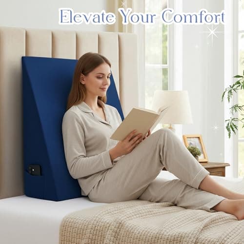 INVGEEXI Navy Blue Bed Wedge Pillow Cover with Side Pocket, Soft & Breathable Microfiber Wedge Pillow Case Cover with Zipper, 24" L x 24" W x 12" H (Pillow Not Include)