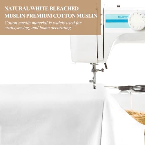 PEASUG 100% Cotton Muslin Fabric,59 inch x 2 Yards Bleached Muslin Fabric by The Yard, Medium Weight Draping Fabrics Suitable for Sewing Embroidery, Garments, Crafts Material-White — view 4
