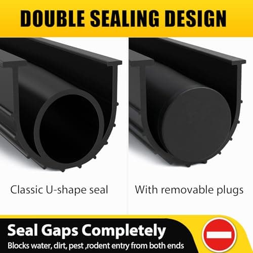 Jin&Bao Garage Door Seal Bottom Rubber Weather Stripping with 2 End Plugs, Weatherproof Seal Replacement Strip Dust & Pest Proof Threshold Buffering Garage Door Sweep,5/16" T-End (10FT, Black) — view 2