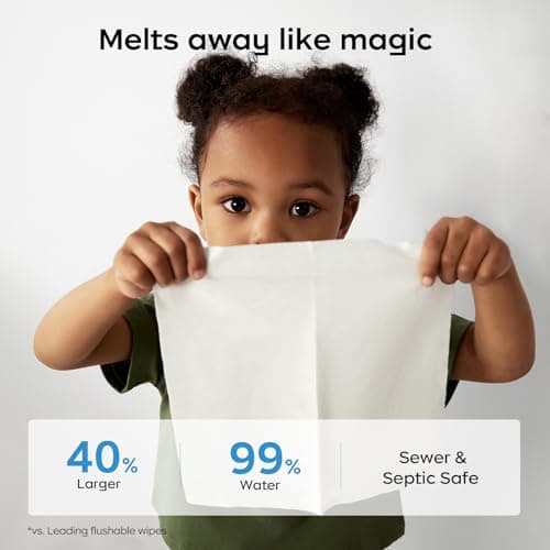 Bc Babycare Cloud Max Flushable Wipes, Hypoallergenic for Sensitive Skin, 99% Water, Plant-Based Fibers, Sewer + Septic Safe, Fragrance Free Toddler Potty Training, 336 Wipes, 8 Pack