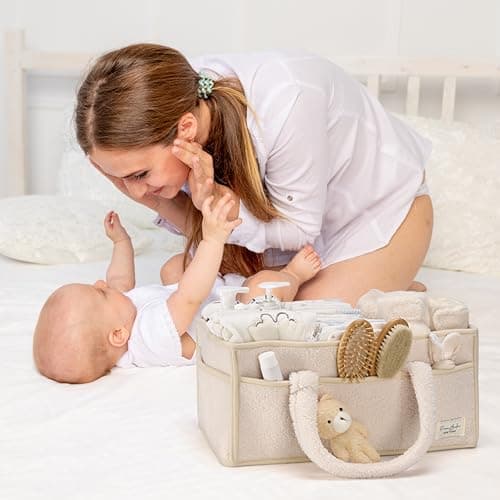 PeraBella Baby Diaper Caddy Organizer with Handle, Boy & Girl Shower Gift Basket, Portable Diaper Storage Basket Bin for Wipes, Newborn Baby Essentials Registry Search Must Haves, Car Caddy Organizer — view 2