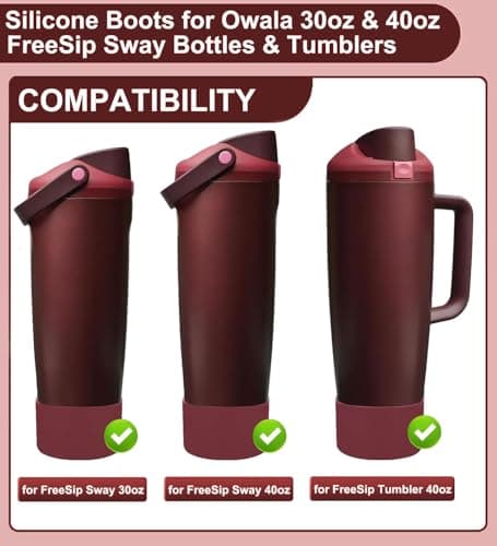 Protective Silicone Boots for Owala 30oz & 40oz FreeSip Sway Bottles & Tumblers, Anti-Slip Protective Sleeve, Black Cherry