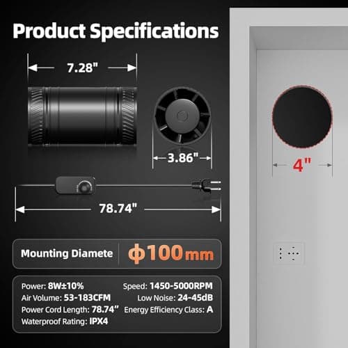 ONVEAN 4 Inch Inline Duct Fan with Speed Controller, Upgraded Inline Fans High-Efficiency Exhaust Duct Fan, Low Noise HVAC Ventilation in Basement Bathroom Workshop Attic Grow Tent — view 5