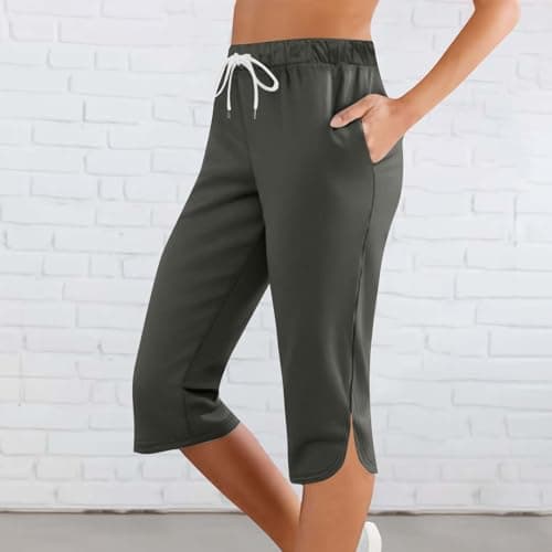 Women Capri Pants Summer Cut Out Side Casual Fashion Drawstring Soft Comfort Capris Workout Running Cropped Jogger