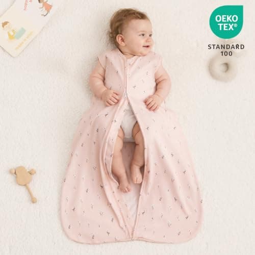 PHF 100% Organic Cotton Baby Sleep Sack 12-18 Months, Soft Lightweight Wearable Blanket for Babies, 2-Way Zipper 0.3 TOG Comfy Toddler Sleeping Sack 3 Pack for Boys Girls Neutral, Pink Floral (Large) — view 2