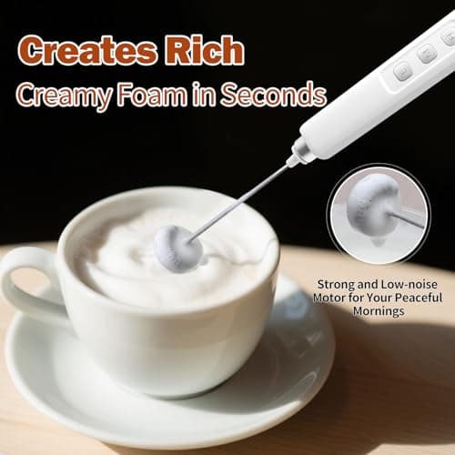 Rechargeable Milk Frother Handheld with 3 Detachable Stainless Whisks, 3 Speed Adjustable Drink Mixer, Mini Frother Wand for Coffee, Matcha, Protein Shakes, with Charging Base and Whisk Storage — view 5
