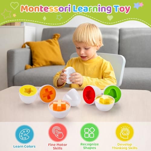 Montessori Matching Eggs Toy for Toddlers 1-3, Color and Shape Sorting Learning Toy, Fine Motor Skills Educational Puzzle, Preschool Learning Toy for Kids