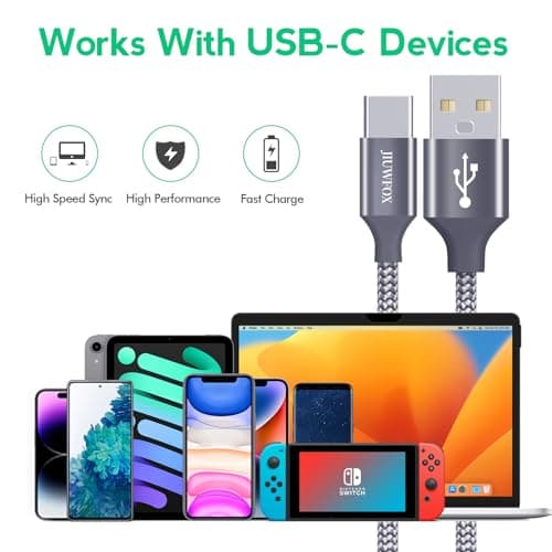 JIUWFOX USB to USB C Cable, (5-Pack, 3/3/6/6/10 ft) Fast Charging Type C Charger Cord for iPhone 17 16 15, Galaxy S25 S24 A17 A16, Pixel 10 9 and More — view 5