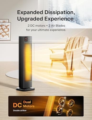 PELONIS Oscillating Ceramic Tower Indoor Space Heater for Home with Oscillation, Programmable Thermostat & ECO Mode, 12H Timer & Remote Control, Safety Protection, 23 Inches, 1500W, PHF15RSAPH23 — view 2