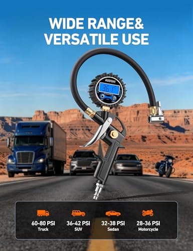 AstroAI Digital Tire Pressure Gauge with Inflator, 3-250PSI Air Compressor Accessories with Heavy Duty Air Chuck Quick Connect Coupler, Fits 1/4" NPT – for Car Truck SUV RV, 1 Pack Compact — view 3