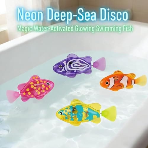 Magic Water-Activated Glowing Robot Swimming Fish, Neon Robottic Fish with Motorized Motion, Interactive Waterproof for Bath, Pool, and Aquarium Fun (Mix, 4pcs)