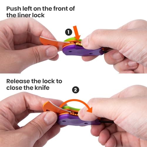 FUNBRO Small Pocket Knife for Men, Cool Folding Knife Box Cutter with 1.34 inch Sharp Blade, EDC Knives Tool for Everyday Carry, Great Gift for Men (Purple & Green) — view 3