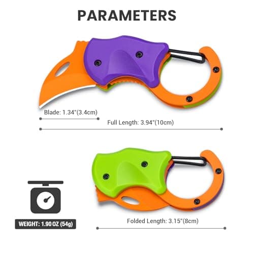 FUNBRO Small Pocket Knife for Men, Cool Folding Knife Box Cutter with 1.34 inch Sharp Blade, EDC Knives Tool for Everyday Carry, Great Gift for Men (Purple & Green) — view 4