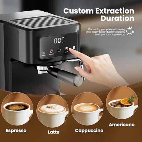 Kismile Espresso Machine with Milk Frother, 15 Bar Digital Espresso Maker for Latte & Cappuccino, LED Touch Screen, 1.5L Removable Water Tank, Compact Coffee Maker for Home/Office — view 3
