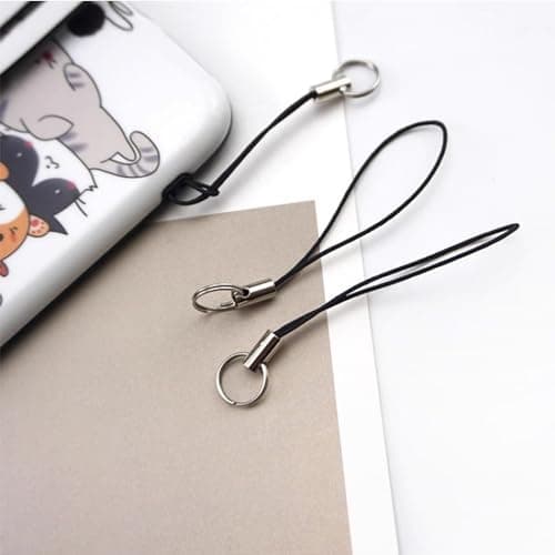 Medsuo 100pcs Replacement Straps with Split Ring, Cell Phone Charm Straps, Phone Charm Lanyard Split Ring Strap Lariat for Hanging DIY Phone Charms, USB Flash Drive Keychain (Black) — view 2