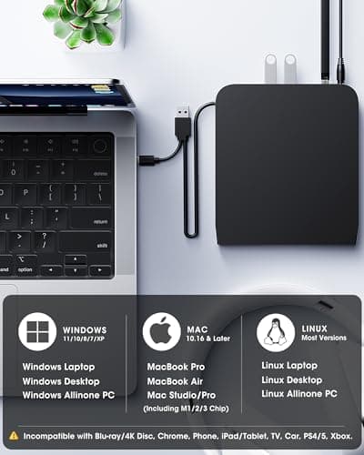 ROOFULL External CD DVD Drive with Ethernet Adapter, USB Hub, SD Slot, Case — view 5